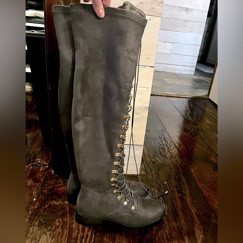 Grey lace-up boots